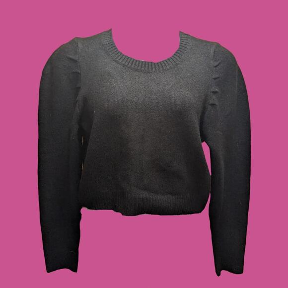 Retro Puff Long Sleeve Cropped Black Crew Neck Sweater by Wild Fable for Target - Picture 1 of 4